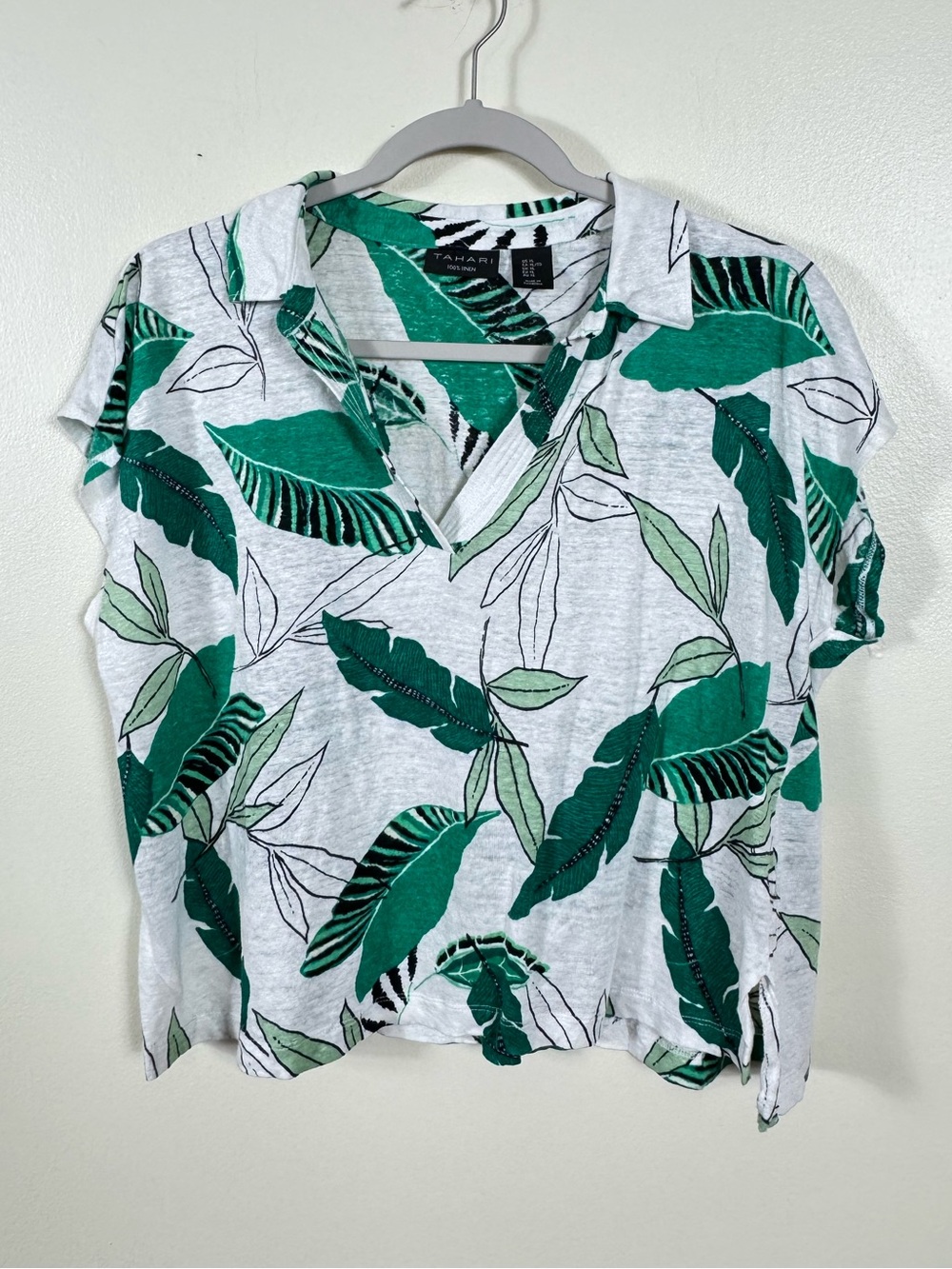 Tahari 100% Linen Blouse Top XL Beach Coastal Euro Summer Bohemian